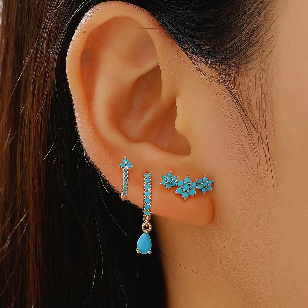 European and American Asymmetrical Star & Moon Earrings Set: Fashion Zircon Studs & Ear Cuffs