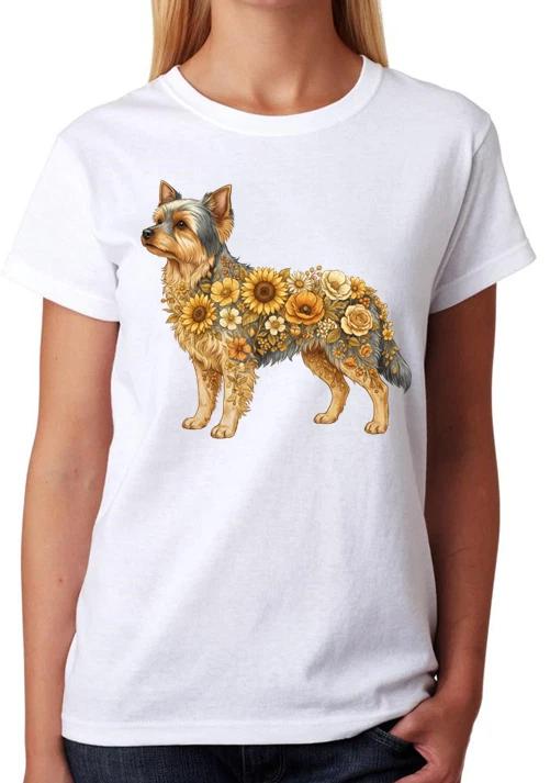 Floral Yorkshire Terrier Dog Ladies T-Shirt Cute Pet Lover Tee S