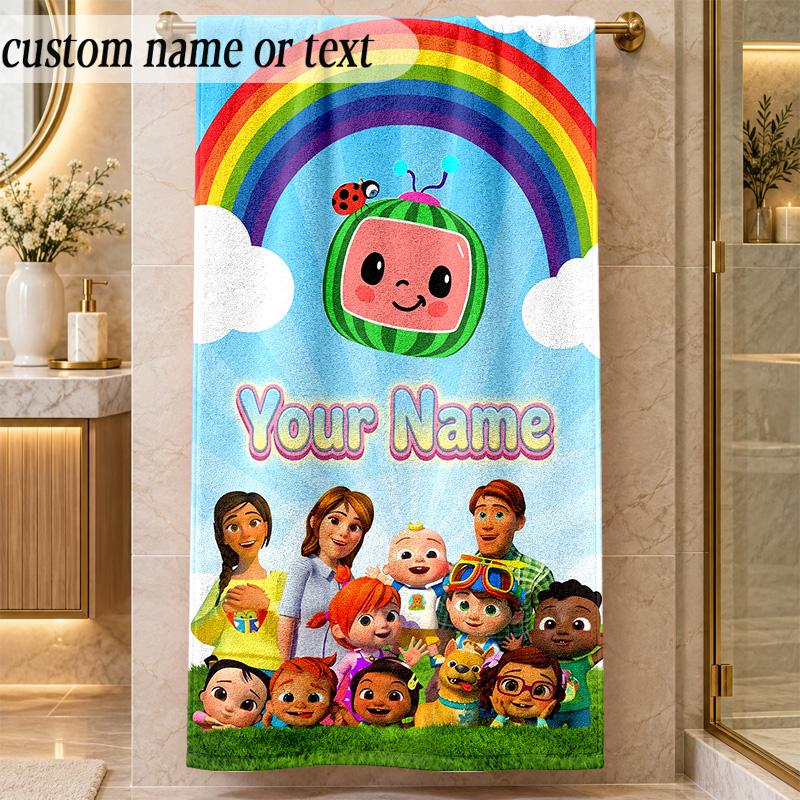 Beach TowelCocomelon Custom Name Text Personalized Soft Towel for Beach Pool Indoor Home Decor Gift