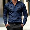 Trendy Mens Elegant Curly Vine Floral Pattern Long Sleeve Shirts Spring Autumn Soft Smooth Stretch Satin Fabri
