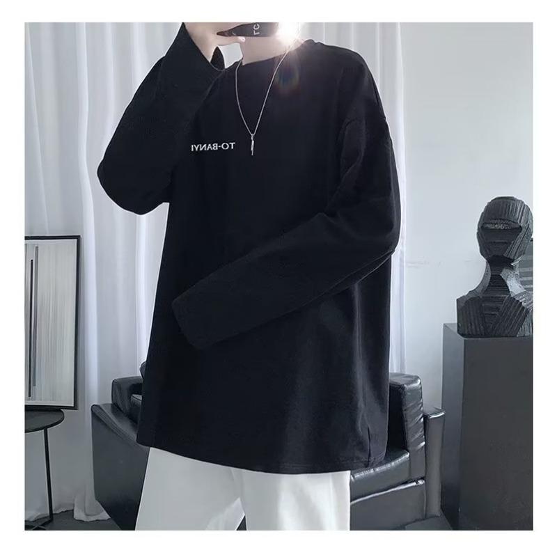 Men S Loose Long Sleeve Round Neck Casual Printed T Shirt Daily Inner Wear Top