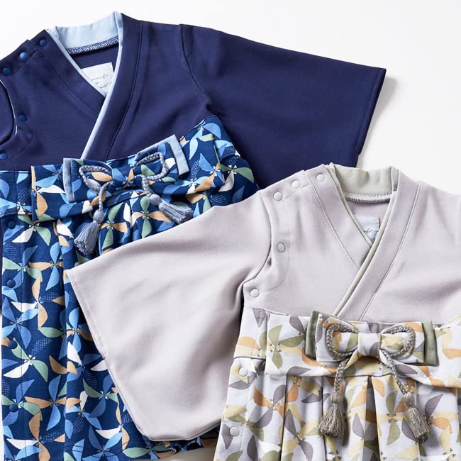 Kufuu Hakama Romper for First Meal, Girls and Boys, Hinamatsuri (Girls' Festival), Costume, First Meal, Shrine Visit (80cm, Ash Gray)