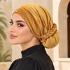 Plated Finish Velvet Turban Hat Solid Color Chemo Beanies Elegant Muslim Headscarf Cap  for Women