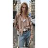 Za Autumn New Arrivals Women's Clothing Zr European and American Style Fashionable Versatile Casual Daily Striped Waist-Tightening Long-Sleeve Shirt