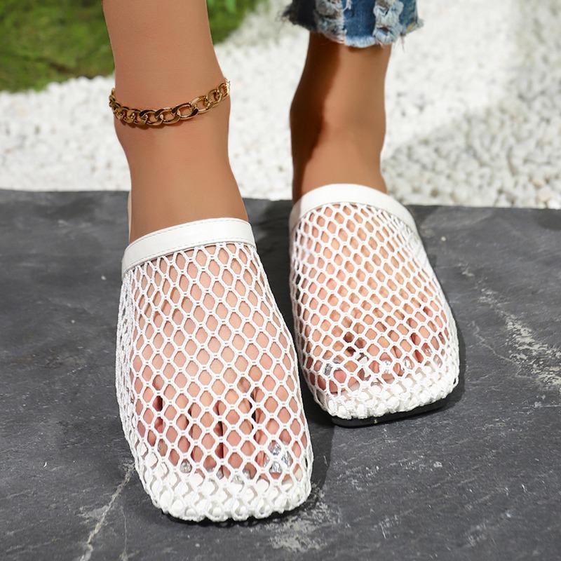 Fashion 2025 Summer Closed Toe Women's Slippers Fashion Mesh Hollow Out New Concise Plus Size Best Seller Comfortable Flat Slippers