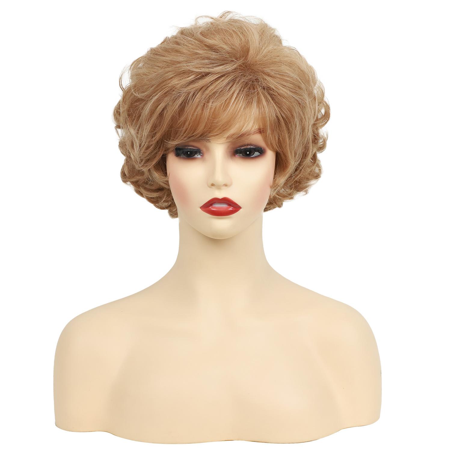 

Кудрявый блонд коричневый парик короткие пушистые синтетические парики термостойкие волокна для женщин ежедневный косплей парик с челкой естественный вид золотой