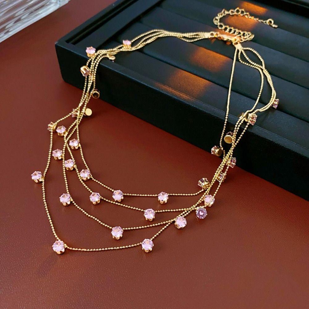 Elegant Vintage Rhinestone Necklace Exquisite Colored Crystal Necklace  Women