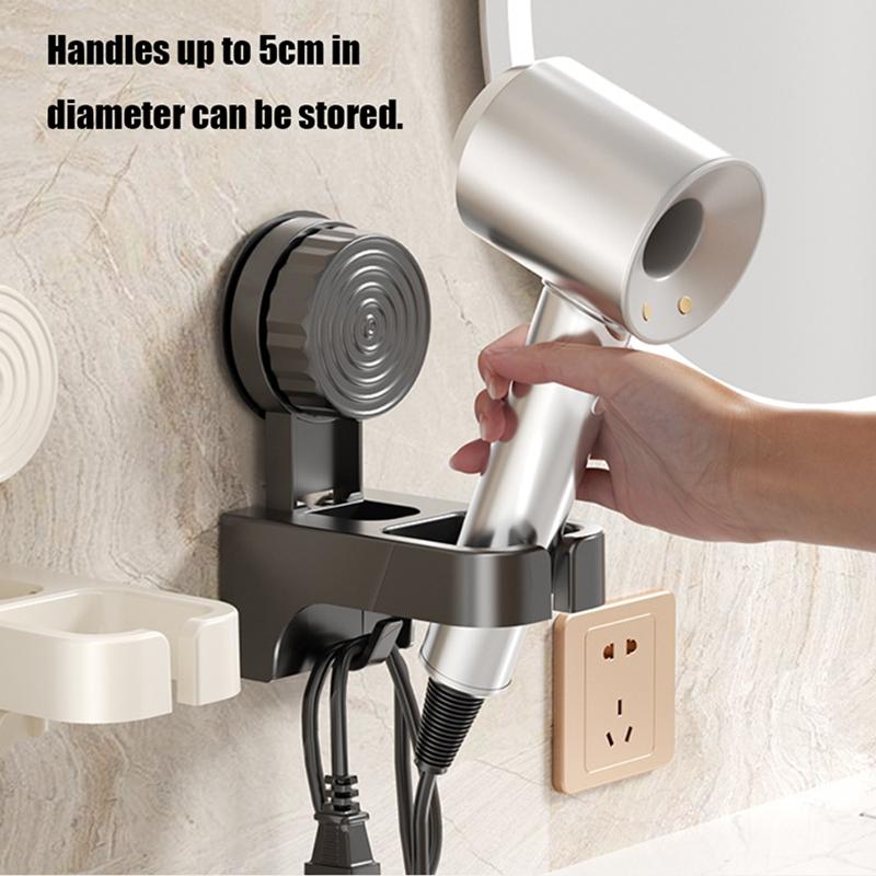 Plastic Suction Cup Hair Dryer Holder Wall Mounted Reusable Hair Dryer Storage Rack Punch-Free Space Saving
