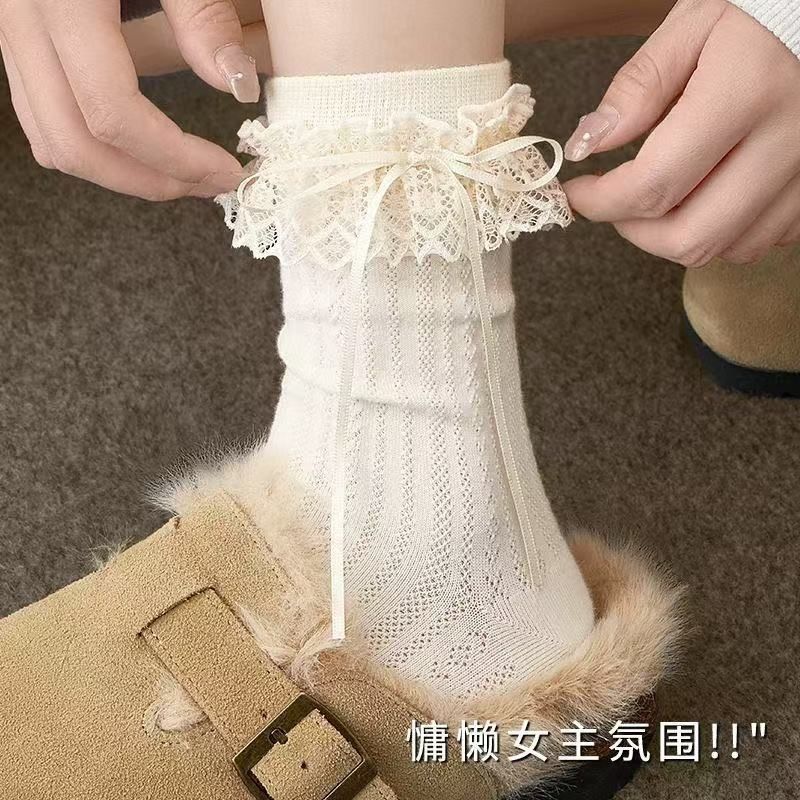 

Autumn Japanese ballet miu lolita stacking socks atmosphere girl bow lace tube socks children One size fits all