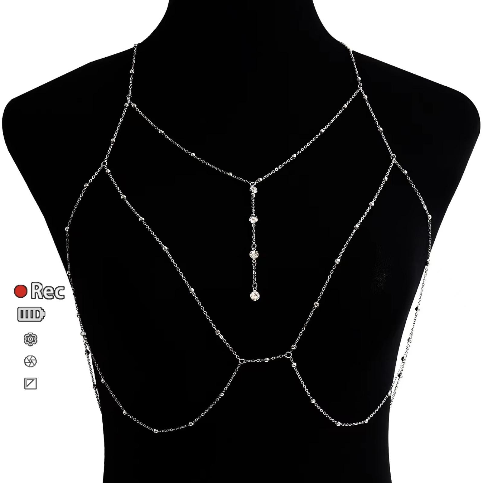 

Delicate Back Chain Body Jewelry for Women Pearl Accent Bridal Body Chain Water Drop Pendant with Fine Rhinestone Waist Chain Adjustable Length One Size