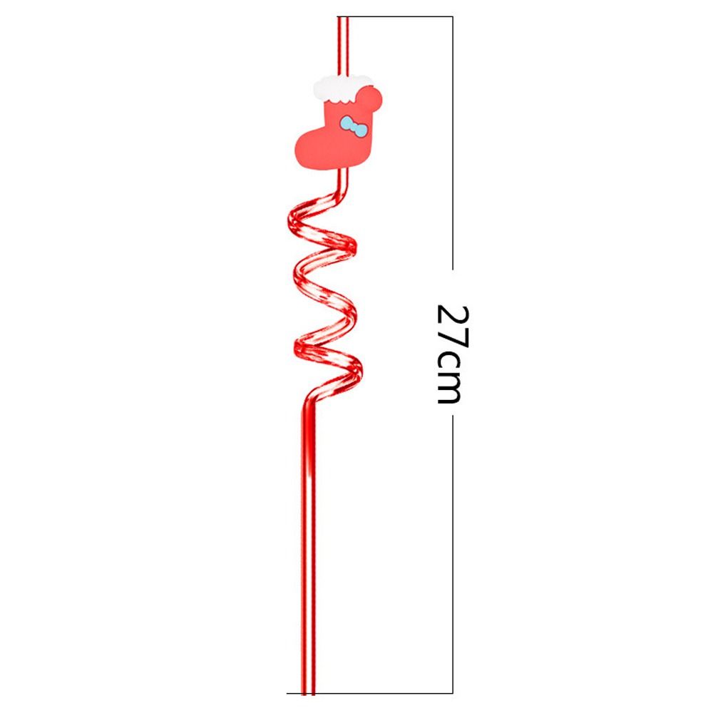 Spiral Christmas Plastic Straw Food Grade Christmas Party Decor Christmas Cartoon Straw  Children
