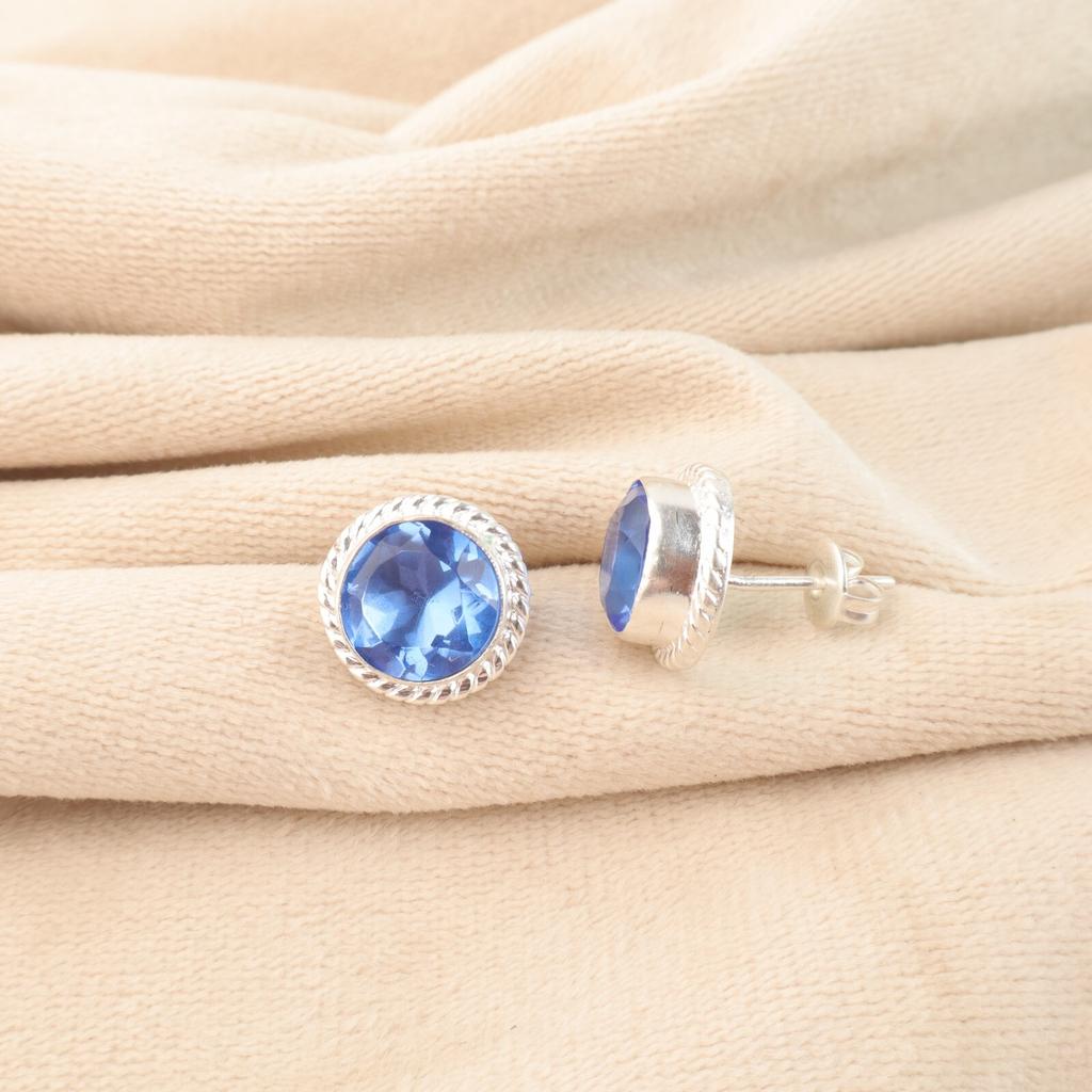 Natural Tanzanite Gemstone 925 Fine Silver Jewelry Handmade Stud Earrings 0.53" EE-147-7