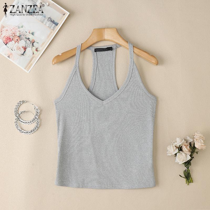 ZANZEA Women Summer Casual V-Neck Tight Sleeveless Cropped Tank Tops