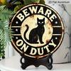 2D Flat 1pc, 8x8 In, Vintage Aluminum Metal Sign - Black Cat "BEWARE ON DUTY" Rustic Wall Decor for Farmhouse, Home, Garage, Bar, Garden & Coffee