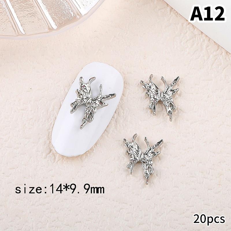 20Pcs Silver Alloy Butterfly Nail Art Bow Charms Accessories Parts For Manicure Doecr Retro Nails Decoration Design Supplies
