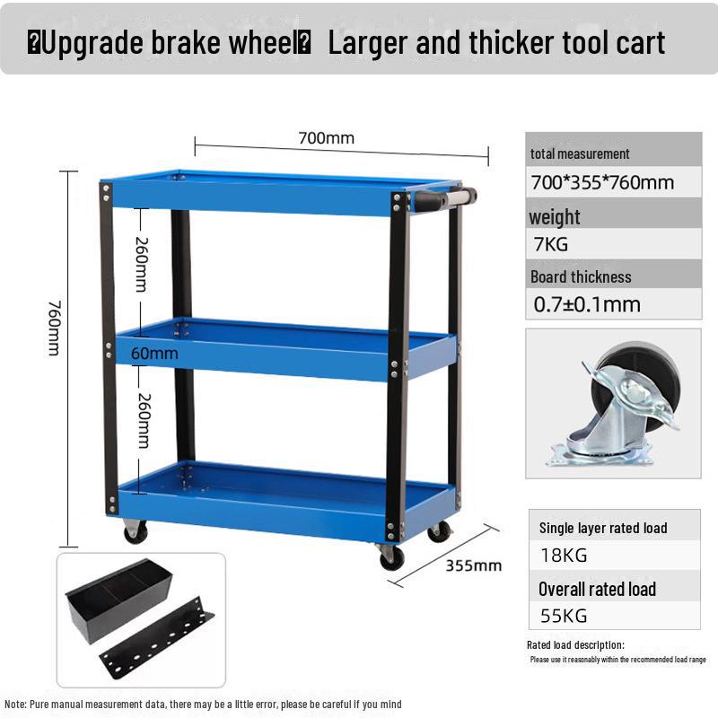 "Green Forest Utility Cart: Three-Layer Tool Trolley & Flatbed for Auto Repair & Beauty Supplies"