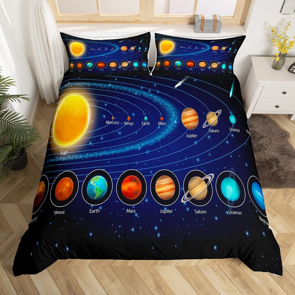 

Outer Space Duvet Cover Set Universe Galaxy Quilt Cover Suitable For Children Boys Girls Star Moon Bedding Set Warm Quilt Cover EU Single(135*200cm)3pcs