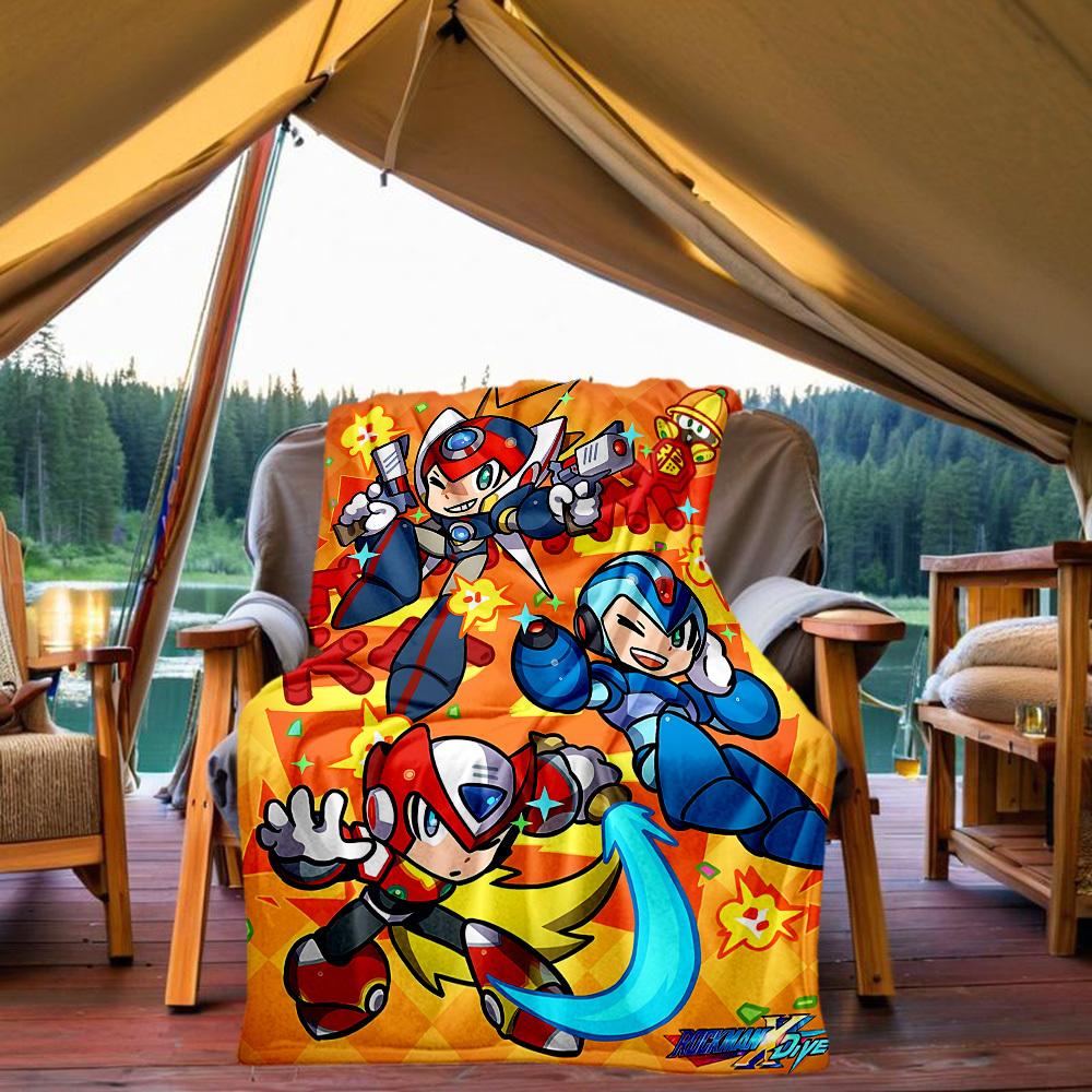 1pc Mega Man Dive All-Season Comfort, Outdoor Flannel Blanket - Soft, Warm & Cozy for Naps, Camping & Travel 020