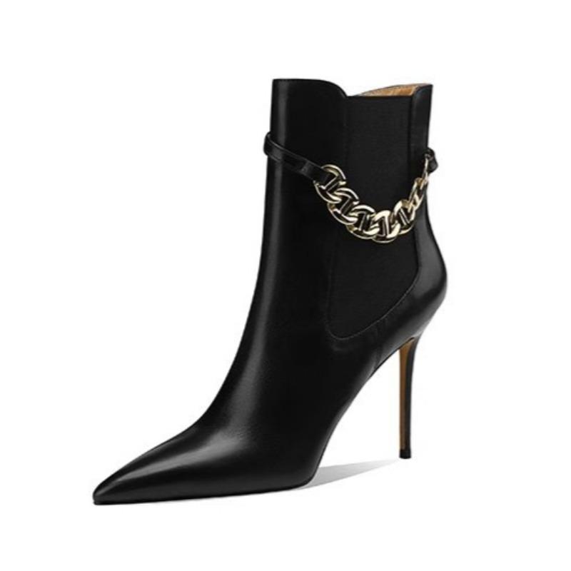 Vinterkjede Høye Hæler Dame Ankelstøvletter Elegante Spisse Sko Dame 2025 Trend Mote Fest Sexy Pumps Chelsea Botas Mujer