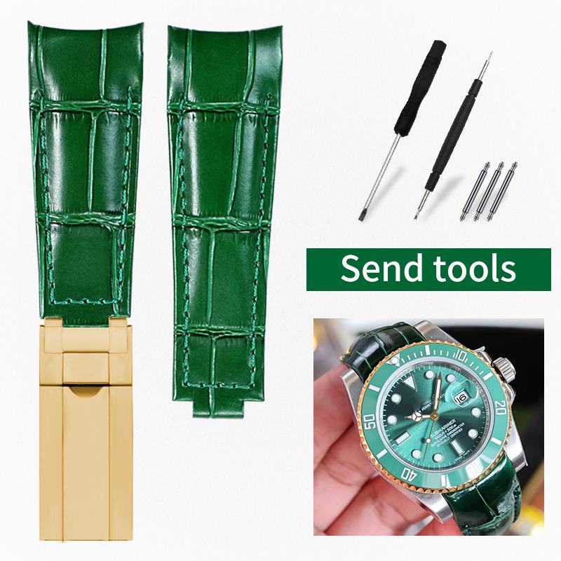 20mm Arc joint watch Strap For Rolex Genuine Leather watchband Submariner Daytona GMT men Original Style cowhide watch bracelet