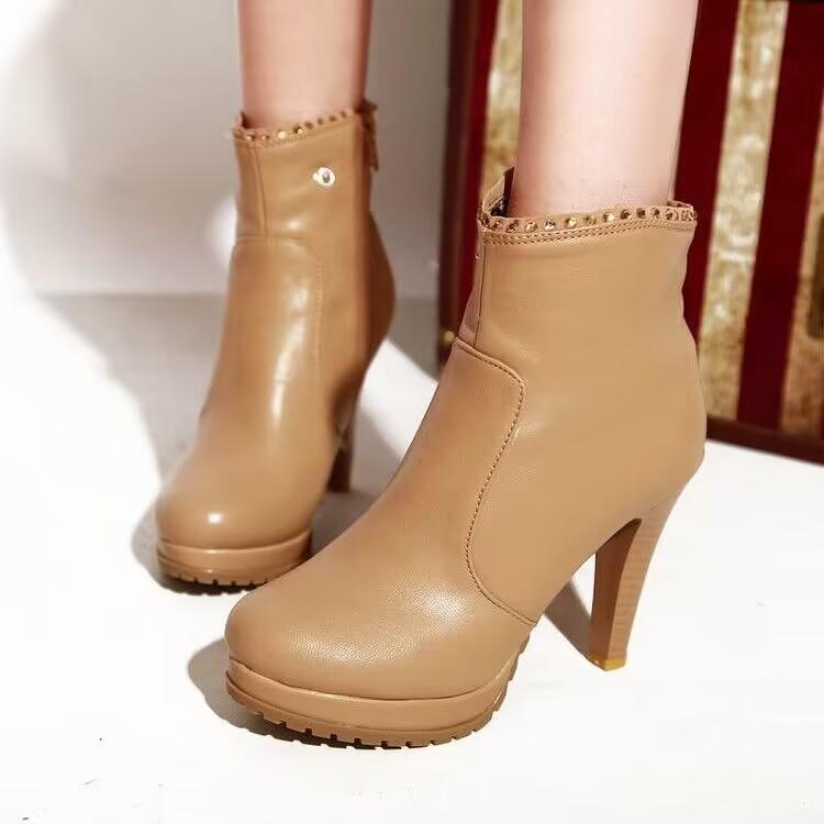 Women's high-heeled medium boots autumn and winter new waterproof table fine heel solid color two-wear boots large-size women's boots