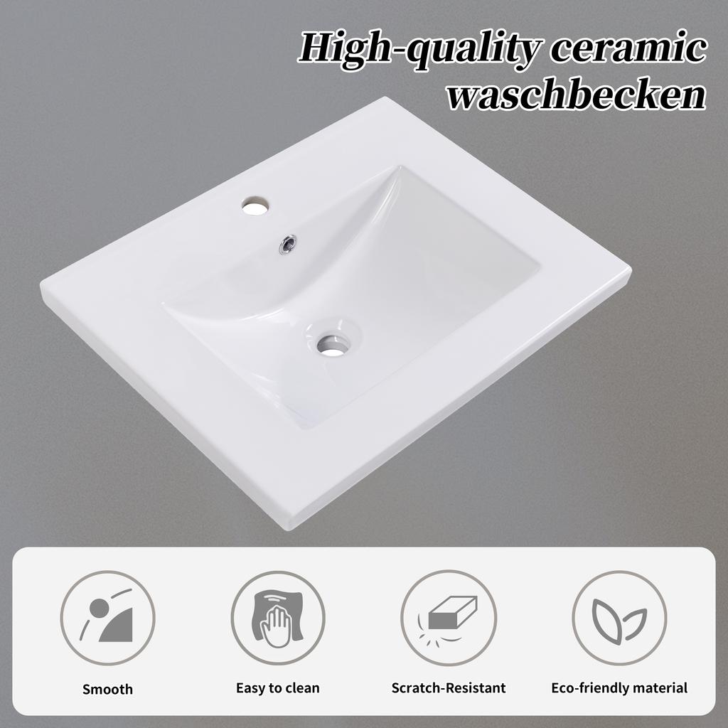 Bathroom Furniture Single Vanity with Base Cabinet 60cm with Ceramic Washbasin, Light Gray