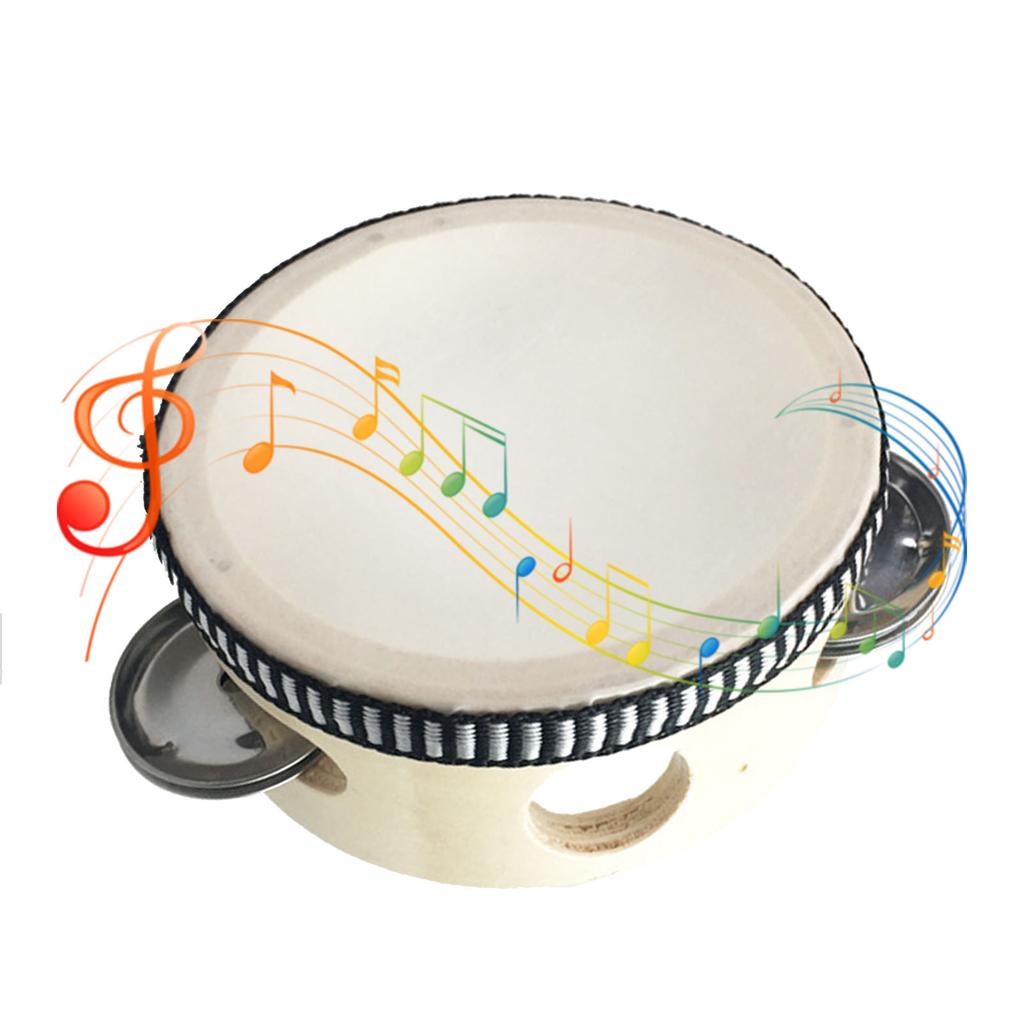 Wooden Handheld Tambourine Educational Portable Clear Sound Percussion Tambourine Drum for Performance 8in
