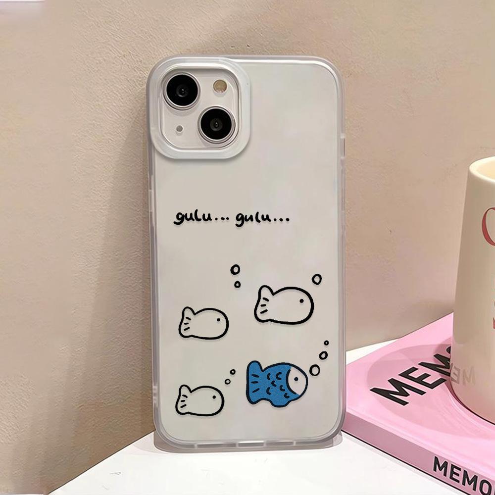 Line graffiti small fish suitable for iPhone17promax Apple 17 matte large hole mobile phone case 16/15 anti-drop x