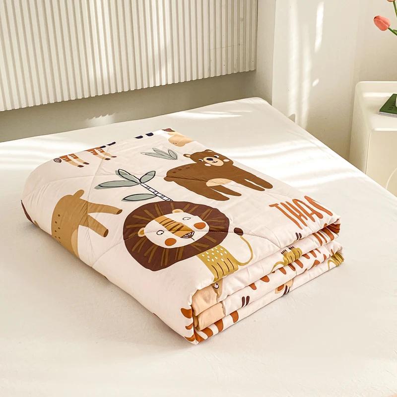 Cartoon Animals Pattern Summer Quilt 100% Cotton Air Conditioning Quilted Quilt Skin-friendly Breathable for Kids Boys Girls