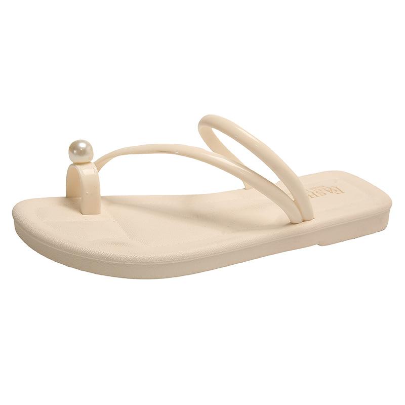 New toe slippers women wear half slippers summer pearl fairy wind vacation flat beach shoes sandals