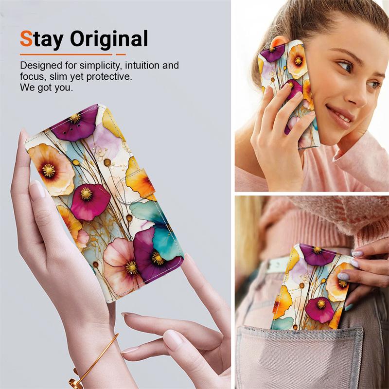Retro Flower Case for Samsung Galaxy S26+ S25 Edge S24 Plus S23 S22 S21 FE Ultra Case Wallet Flip Stand Back Cover with Strap