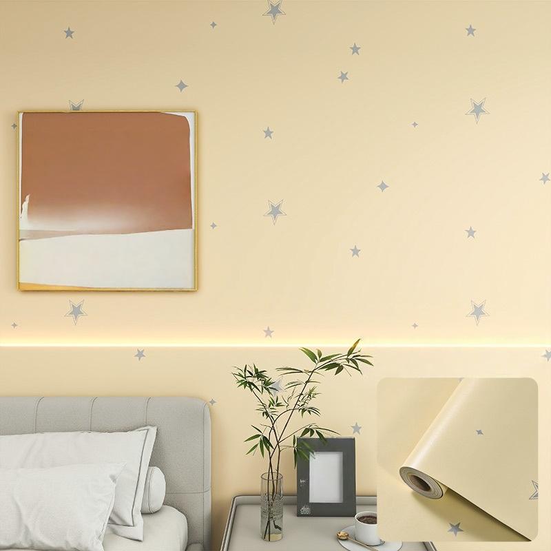 1pc 5m Bedroom Self-adhesive Wallpaper with Grid Star Pattern, Waterproof and Moisture-proof, Suitable for Dormitory Renovation
