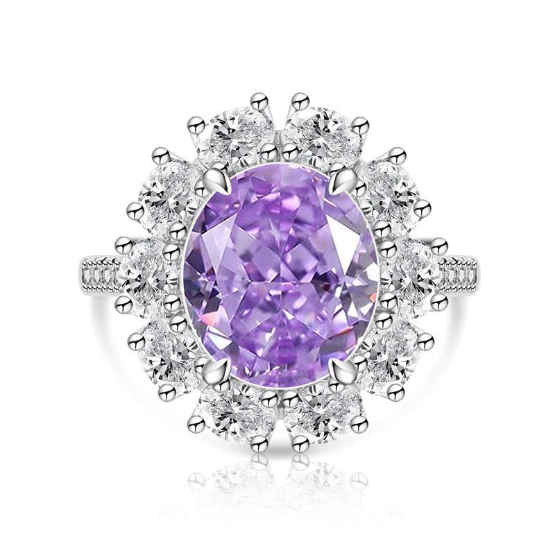 925 Sterling Silver Ice Flower Cut Sunflower Pigeon Egg Color Gem Ring Large Oval Cut High Carbon Diamond Band Women Party Jewelry