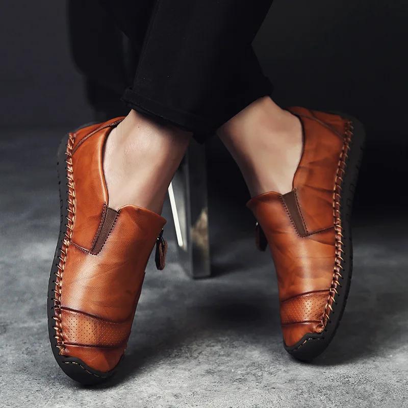 Fashion Zip Leather Casual Shoes for Men Autumn Business Outdoor Men's Shoes High Quality Non-slip Men's Flats Shoes Moccasin Handmade