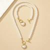 Crystal Necklace Bracelet Set Beaded Pearl Necklace Set Trendy Heart Pendant Jewelry Set  Women