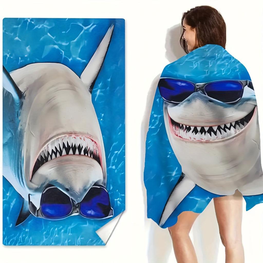 Asciugamano da Spiaggia Squalo Figo con Occhiali da Sole Stampa Piatta Squalo Divertente Sorridente Asciugamano da Bagno in Microfibra per Ragazzi Bambini Asciugatura Rapida Tappetino per Piscina