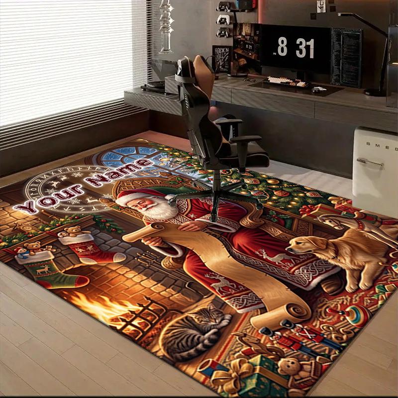 1PC Custom Name Christmas Magic Scene Theme Floor Mat Ideal for Living Room, Game Rooms, Office, Bedroom, Office Floor Mat , Floor Mats for Home