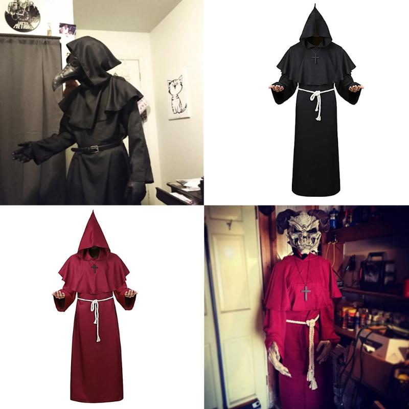 Wizard Costume Halloween Cosplay Medieval Friar Robe Priest Costume Ancient Clothing Christian Suit Cloak Halloween