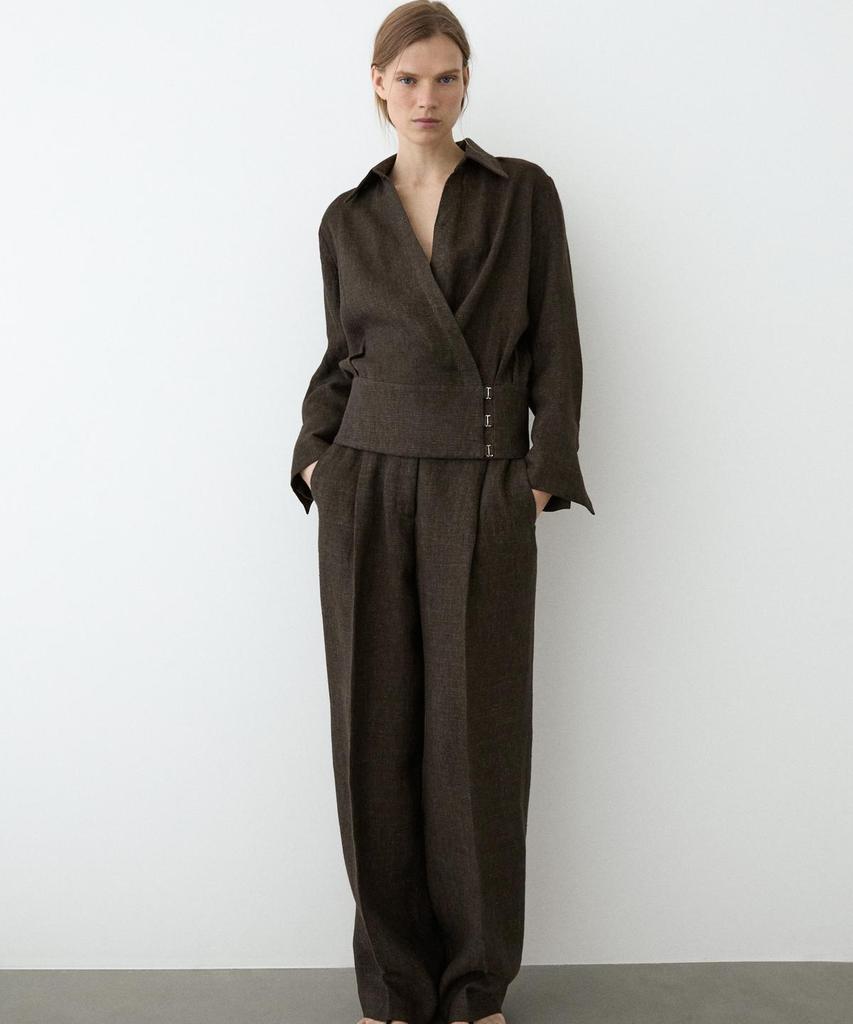 Masimodutti Melange Linen Pintuck Pants Set