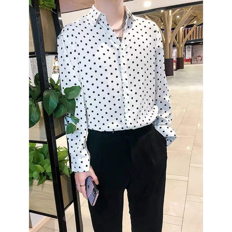 Spring Autumn Fashion Turn-down Collar Long Sleeve Polka Dot Blouse Men's Clothing Casual Korean Button Trend Simplicity Shirts