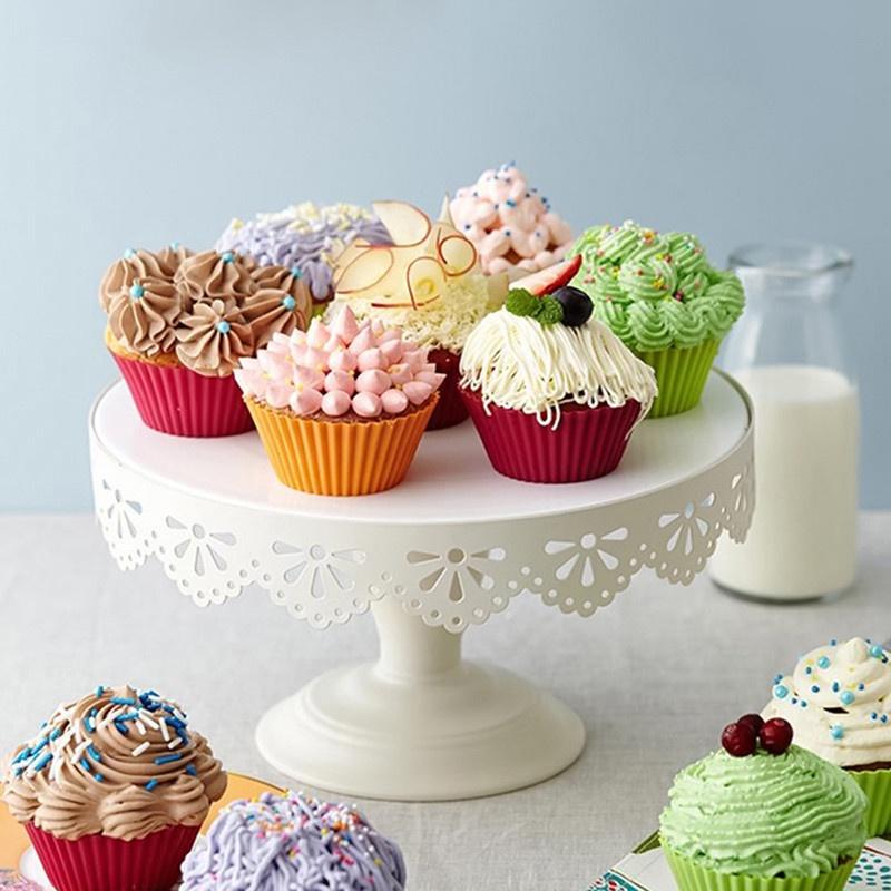 6/12pcs Silicone Cupcake Liners Reusable Baking Cups Nonstick Easy Clean Pastry Muffin Molds 4 Shapes Round, Stars, Heart, Flowe