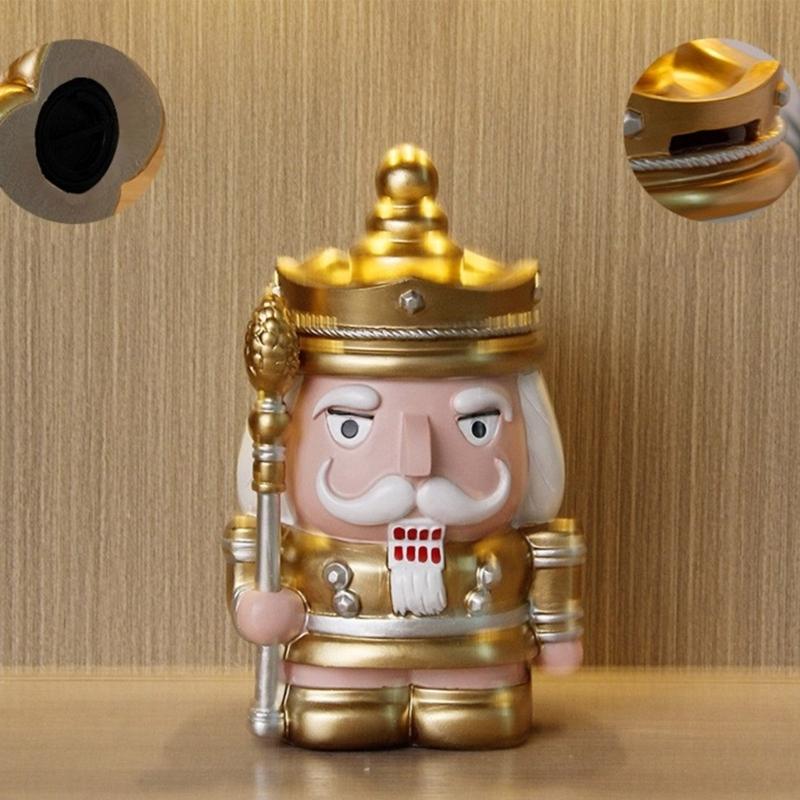 62KD Decorative Nutcrackers Figure Coin Banks Resins Christmas Figurine for Saving and Seasonal Cheer