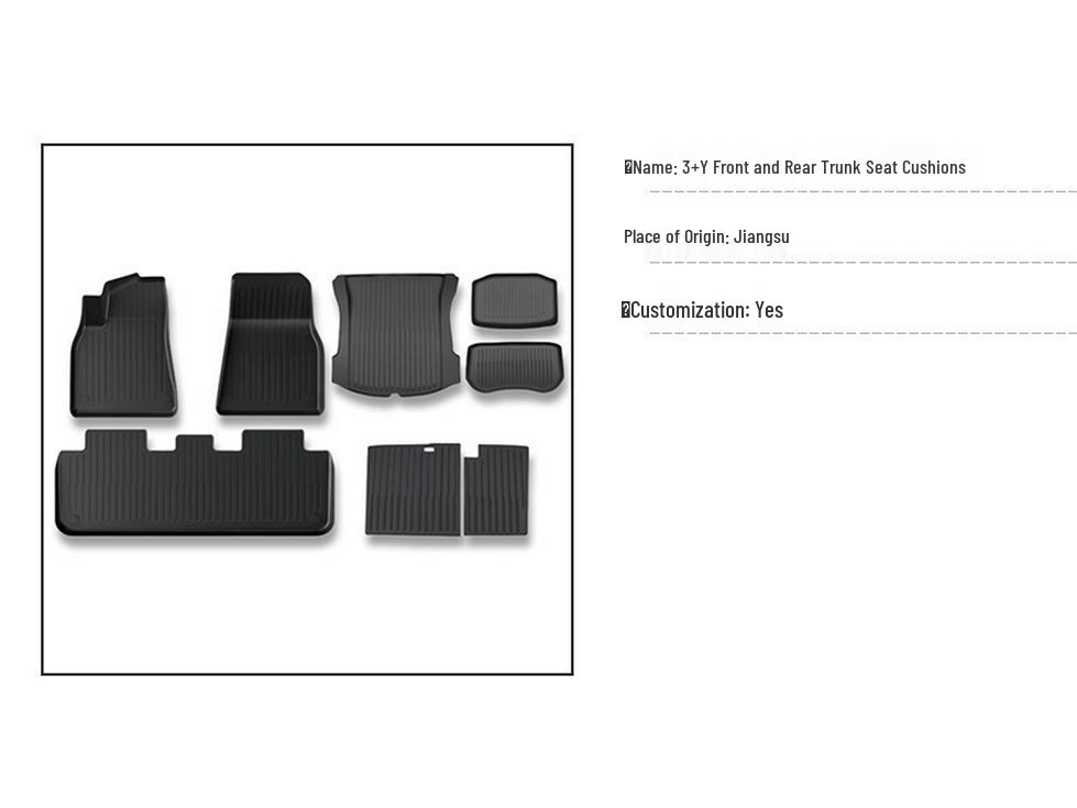 Tesla Model Y TPE Floor and Trunk Mats: Front, Rear, and Accessories for Car Interiors.
