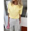 Womens Loose Casual Solid Color Openwork Knit Short Sleeve Polo Shirt