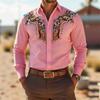 Men's Retro Fashion Printed Long-Sleeve Shirt, Western Cowboy Style, Slim Fit Casual Shirt, Comfortable Fabric, Sizes XS-6XL