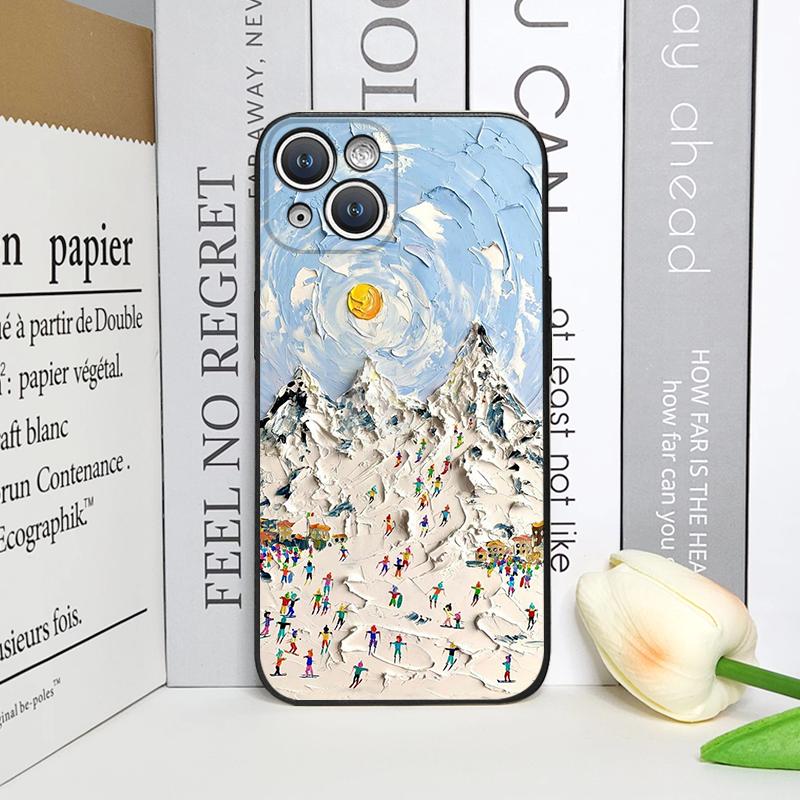 Oil Painting of Snow Scene Skiing Pattern Phone Case for iPhone 17 16 12 11 14 Plus 13 15 Pro Max 12 13 Mini X XS XR Soft Cover