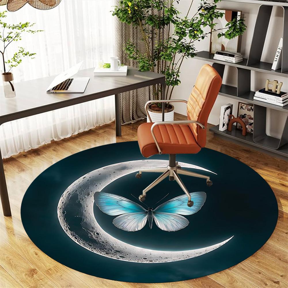1pc Moon Butterfly Round Chair mat office Area Rug - Non-Slip, Floor Mat for Office, Bedroom, and Indoor Decor p127006
