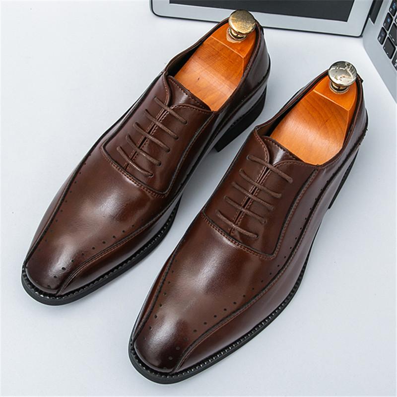 

Роскошная Мода Новые Мужские Черные Коричневые Туфли на Шнуровке из Лакированной Кожи Дизайнерская Формальная Свадебная Обувь для Выпускного Вечера 38 коричневый