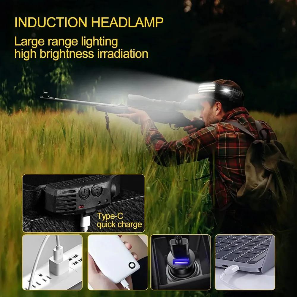Rechargeable COB LED Induction Headlamp with Built-in Battery 10Mode Sensor Head Flashlight Outdoor Camping Fishing Head Lantern