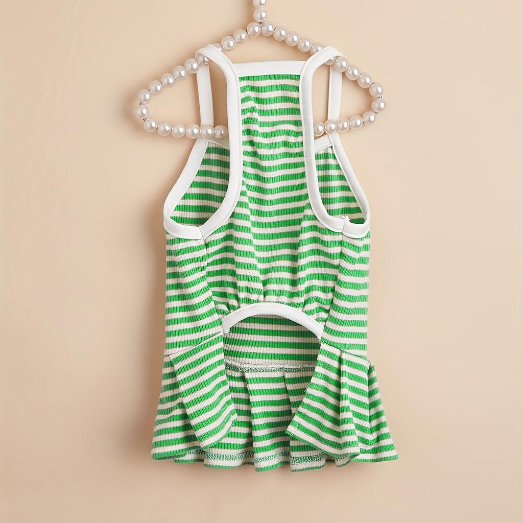 Dog Dress Stripe Knitted Dresses, Puppy Clothes Suspender  with Ruffle for Small Medium Doggy Girl Boys, Cat Apparel